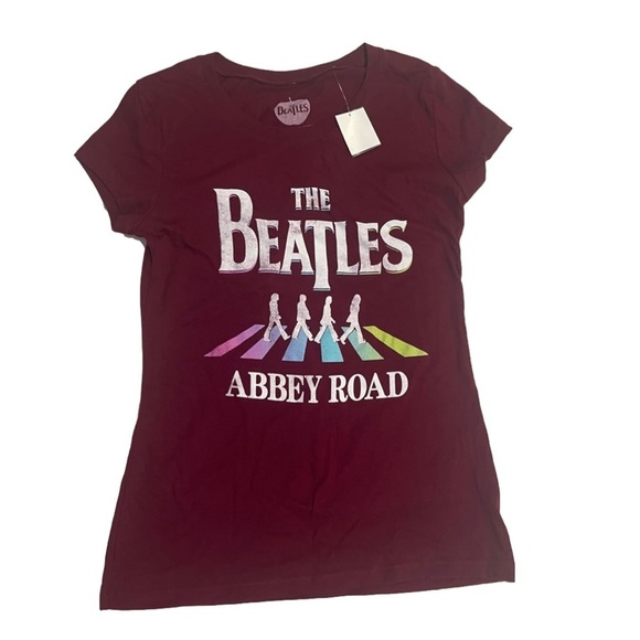 The Beatles Tops - Apple Music The Beatles Abbey Road Graphic T shirt Maroon with Rainbow Road Med